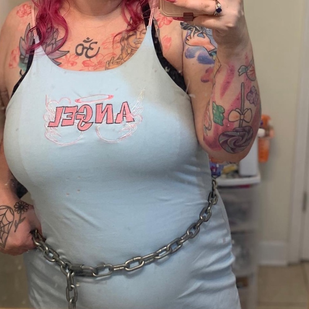 Cotton Candy light blue "Angel" graphic dress with pink
